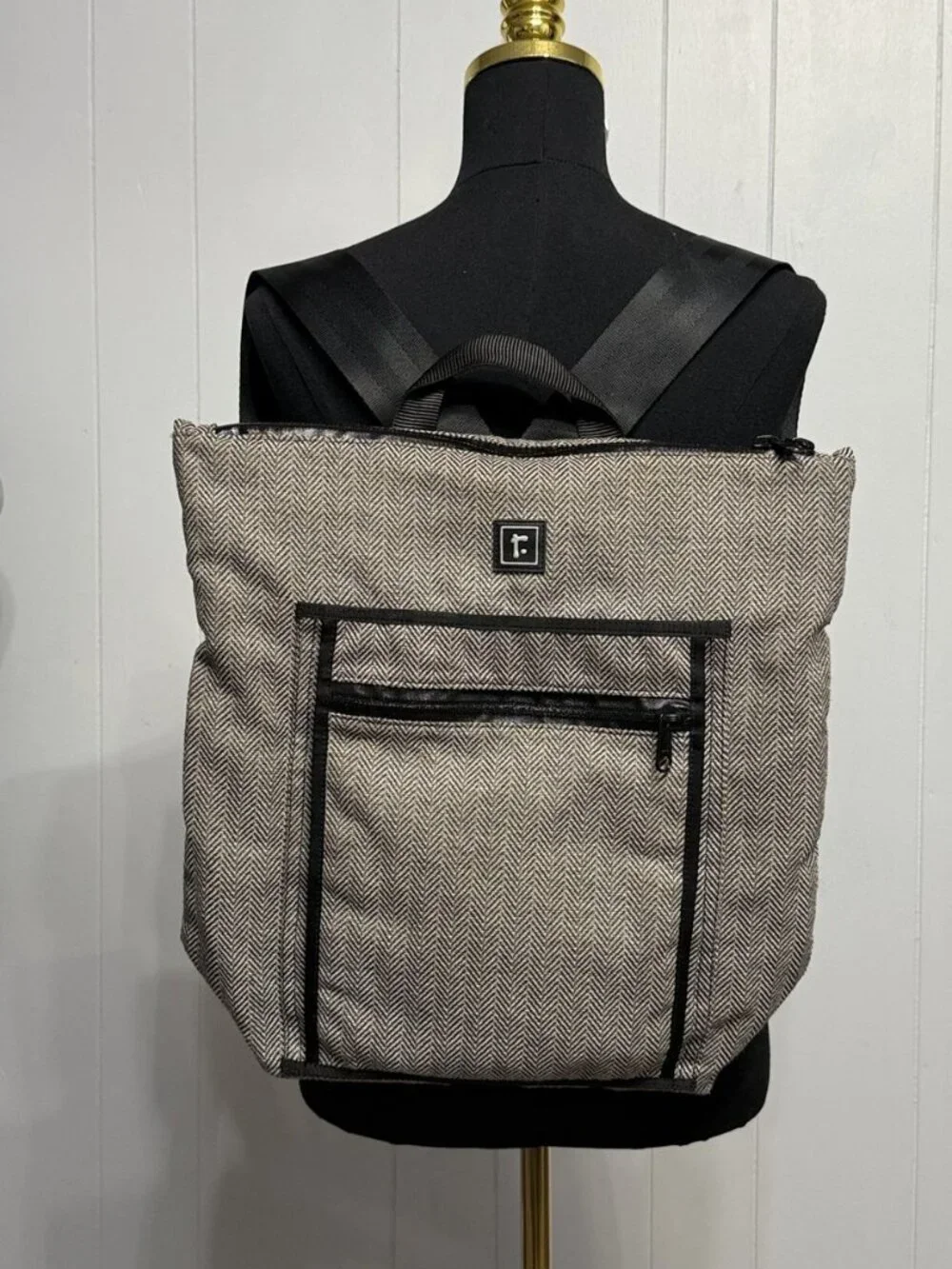 Rickshaw Bagworks Herringbone Zip Top Backpack Grey Made in USA